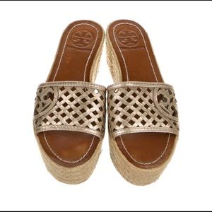 NBW Tory Burch Gold Leather Espadrilles